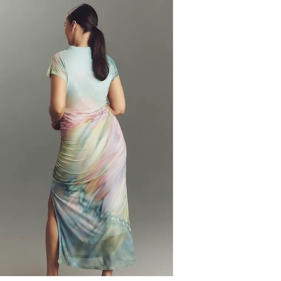 Anthropologie The Maya Ruched Cowl-Neck Mesh Dress new nwt size S green - Picture 4 of 11